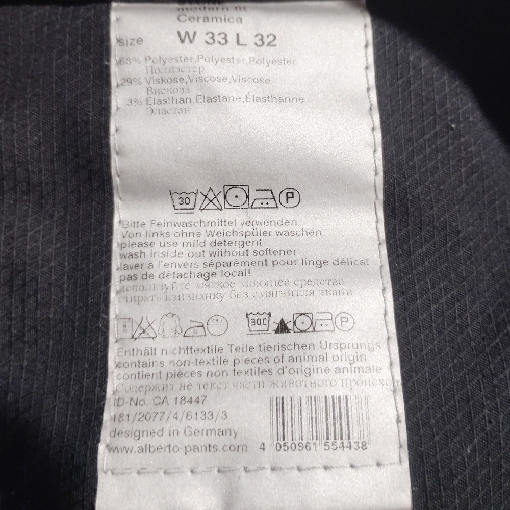 Alberto Ceramica Modern Fit Mens Black 5-Pocket Trousers Pants W33 L32‎ 181/2077 - Picture 9 of 9